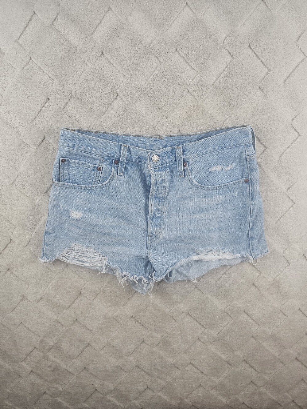Levi's 501 Denim Shirts Womens. 31 Light Wash Distressed Denim High Rise